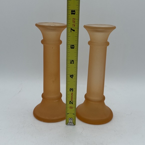 Indiana Glass 7 Inch Candlestick Holders‎ Bud Vases Set of 2 Frosted MangoOrange - Picture 3 of 8